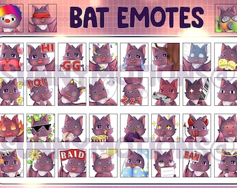 35x Cute Bat Twitch Discord Emotes / Kawai Mammal Animal Emoji / Flying Loyalty Sub Bit Badges / Channel Points / Brown Vampire Bat Bundle