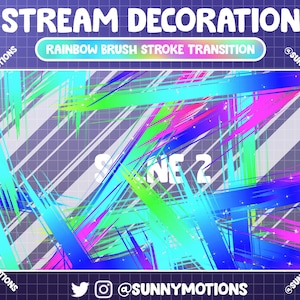 Animated Rainbow Realistic Brush Stroke Stream Stinger Transition, Ink Pen Effect, Watercolor Twitch Overlay Scenes, Neon Sparkles Aesthetic