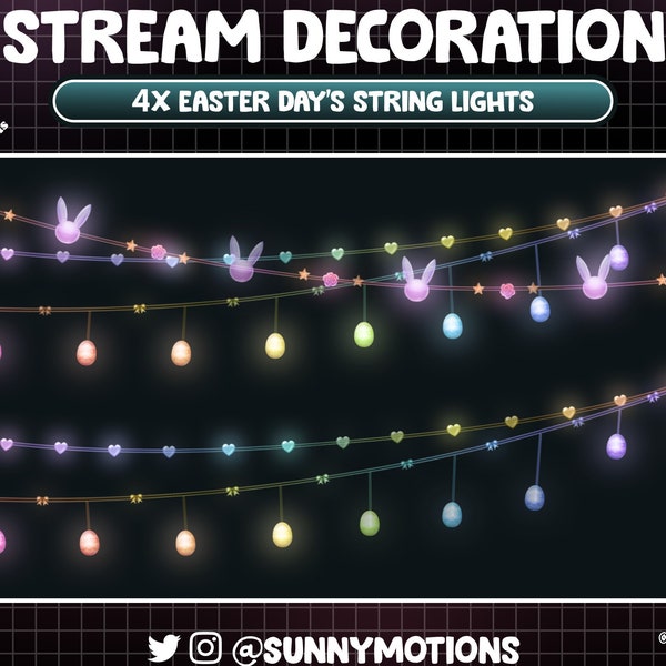 Animated Stream Decoration: Aesthetic Glowing Easter Day's Light String, Rabbit, Bunny, Flashing Peep Eggs Chick Heart Party Twitch Overlay