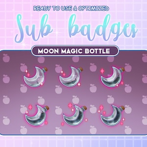 Light Black Moon Bottle / Twitch Sub Bit Badges / Kawaii / Cut Badges For Streamers / Pink Sparks / Magical Moon Star / For Discord, Mixer