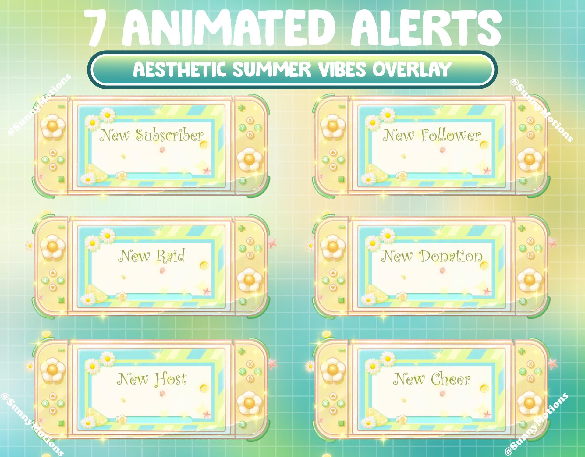 7 Animated Stream Alerts: Lo-fi Aesthetic Summer Vibes, Daisy Switch, Shells, Starfish, Bubble Water Wave Twitch Overlay, Magical Sea Beach