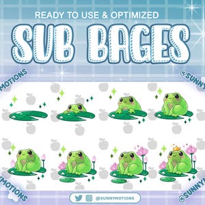 Green Toad Twitch Sub Badges, Cute Kawaii Frog Bit, Lotus Pond Stream Overlay, Lily Pad Tadpoles Loyalty Sub Badges For Twitch Discord Mixer