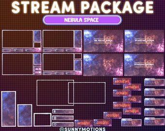 FULL ANIMATED Twitch Stream Overlay Package Nebula / Colorful Sky Space Stream Overlay for Streamlabs / OBS / Stream Elements