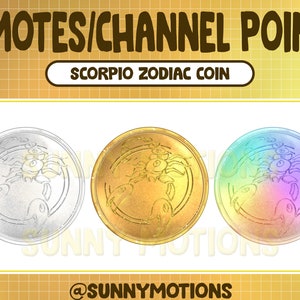 Twitch Cool Zodiac Sign Coin Emotes / Scorpio Channel Points / Scorpion Streamer Graphic / Rainbow Sub Bit Badge / Gold Old Astrology Gift