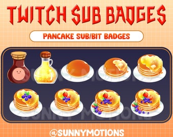 Distintivi Pancake Twitch Sub Bit / Emoji carini / Emote / Distintivi per abbonati fedeltà Fast Food / Distintivi Cheer per streamer Discord, Mixer