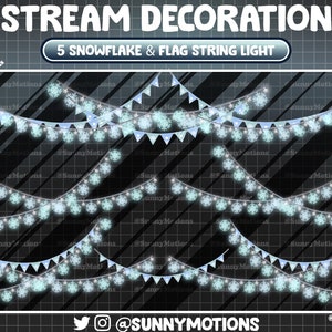 5 Blue Snowflake Flag String Lights Party Stream Decoration, Aesthetic Winter Merry Christmas Kawaii Xmas Night Holiday Party Twitch Overlay