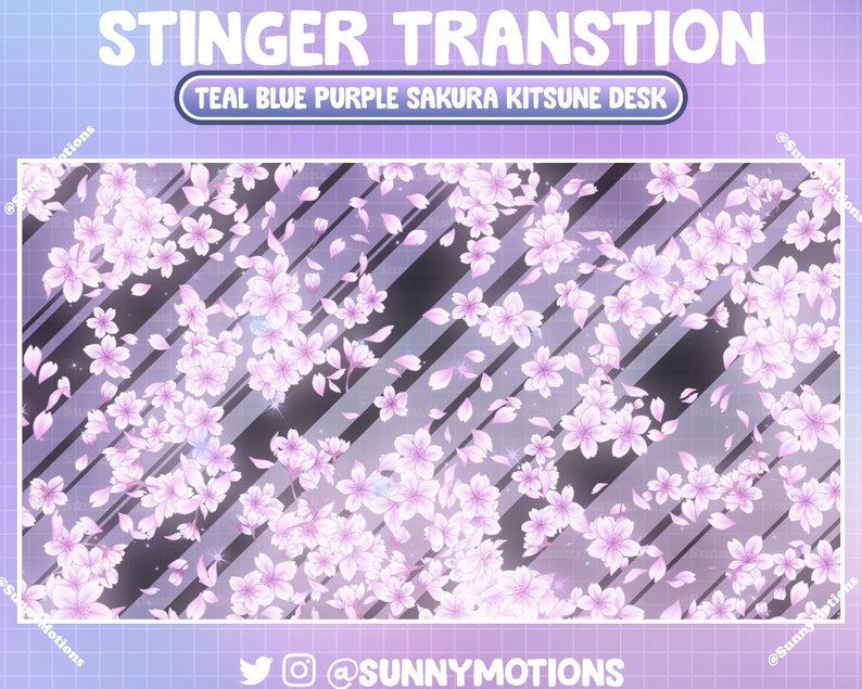 1 Animated Pink Purple Blooming Cherry Blossom Stream Stinger Transition, Japanese Sakura Twitch Overlay, OBS Vtuber Assets, Twitch Alerts image 1