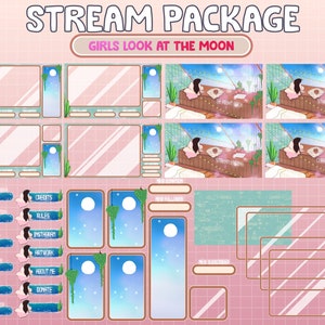 FULL ANIMATED Twitch Stream Package / Animated Love Cozy Girl Look At Moon In Attic Bedroom With Black Cat | Read Book / Plant Lover Bedroom