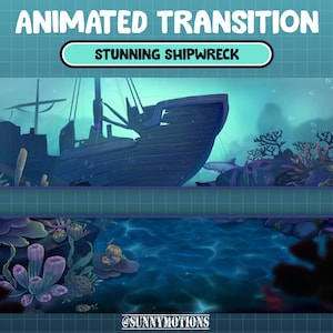 Animierter Twitch Stinger Übergang / Unterwasser Kunst mit Hai und atemberaubenden Schiffbruch / Meereskreaturen Fische Unterwasser Twitch Overlays