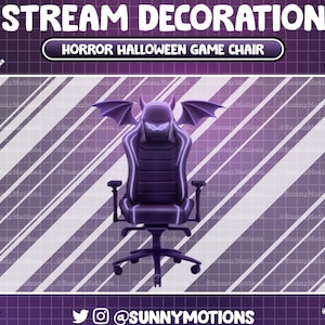 1 Animated Stream Decoration: Halloween Gaming Chair, Neon Purple Devil Bat Chair Vtuber Accessory,  Game Room Set Up, Kawaii Twitch Overlay
