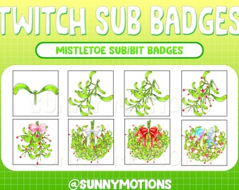 Insignias rústicas de subbits de lealtad de Twitch de muérdago de Navidad / Decoraciones de fiestas navideñas de Navidad / Emoji Kawai de Año Nuevo / Insignias secundarias de flores rojas