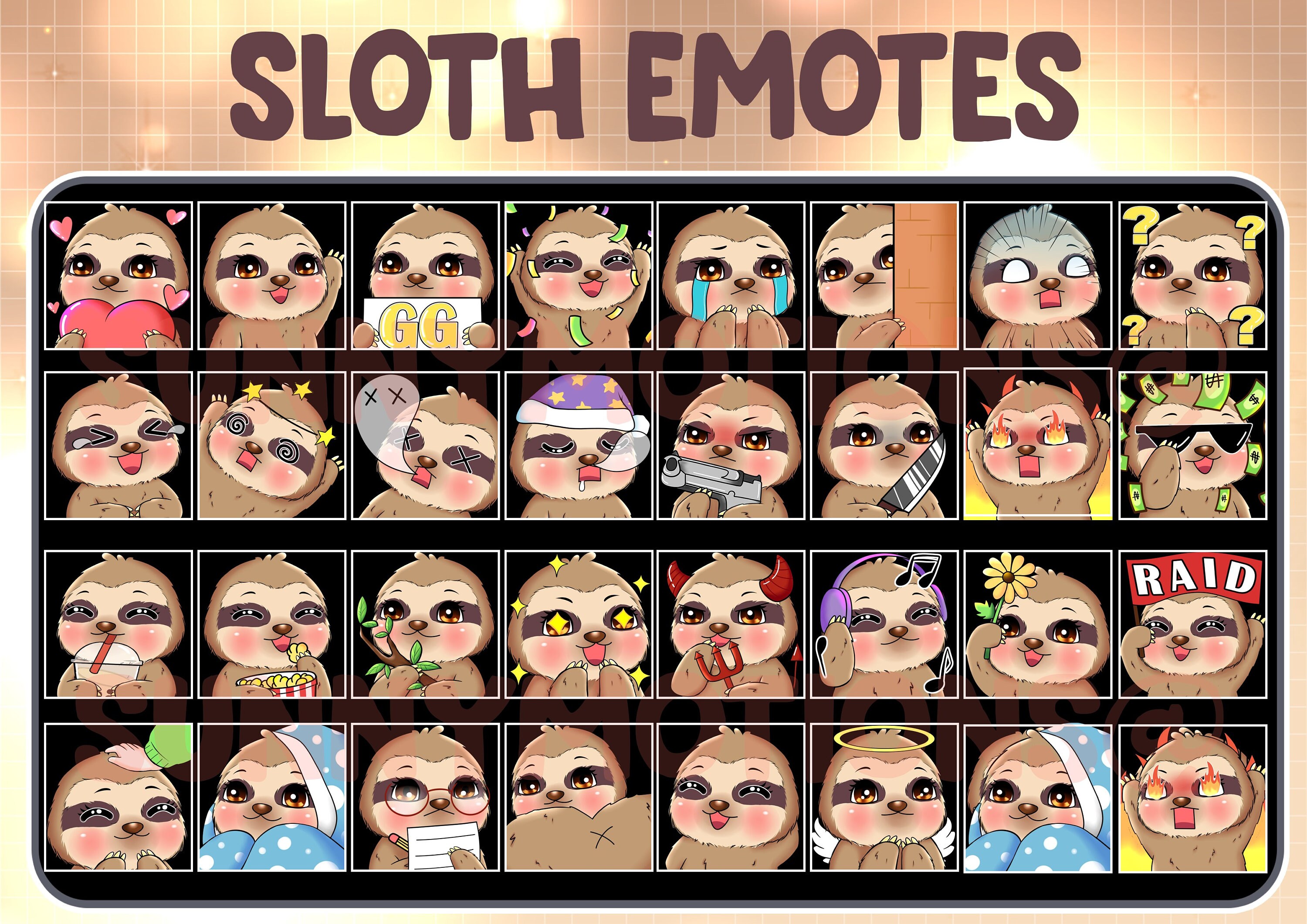 32 Cute Kawaii Sloth Twitch Discord Emotes / Kawai Animal Emoji ...