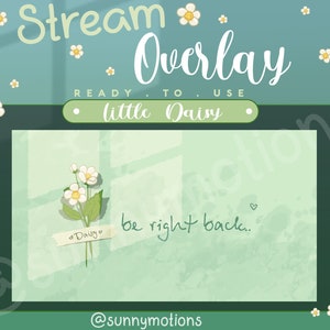 6x Animated Overlay Daisy Flower In Cozy Room Girl Screen Twitch / Kawaii Screen / Cute Flower Frame / Sunshine / White / Green Package