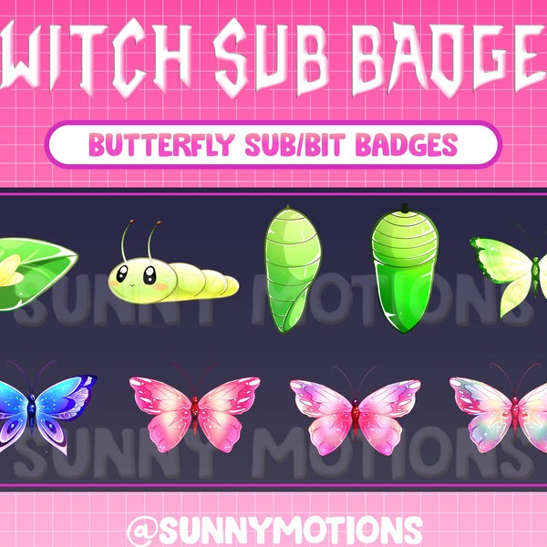 Cute Butterfly Twitch Sub Bit Badges / Cute Emoji / Emotes / Wings Loyalty Subscriber Badges / Cheer Badges For Streamers Discord, Mixer