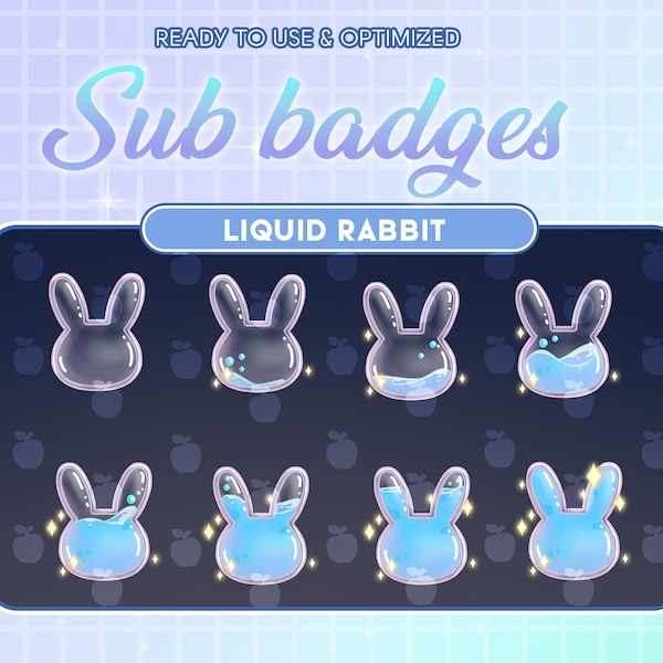 Blue Liquid Rabbit Bottle Twitch Sub Bit Badges / Kawaii Magic Star Bottle / Cute Emotes For Streamers / Magic Bunny Ear / Easter Overlay