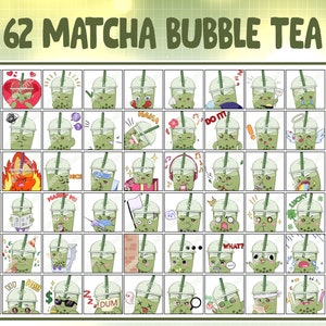 62 niedliche Kawaii Matcha Bubble Tea Twitch Emotes, Süße Avocado Boba Perlen, Boba Smoothie Streamer Emoji, Sub Bit Badge, Channel Point