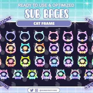 31 emblemas coloridos de pata de gato neon com número Twitch Sub, fone de ouvido arco-íris, orelha de cachorro, sub emblemas de asa angular, serpentinas de doação de bits Kawaii