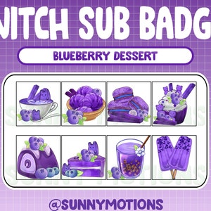 Blueberry Dessert Twitch Sub Bit Badges / Kawaii Coffee / Cupcake, Ice Cream, Bubble Tea, Macaron / Streamers / Fruit Emotes / Channel Point