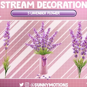 5x Animated Stream Decoration Purple Flower: Aesthetic Lilac Lavender Branch, Kawaii Fairy Herbal Garden Lover Planter Add-on Twitch Overlay