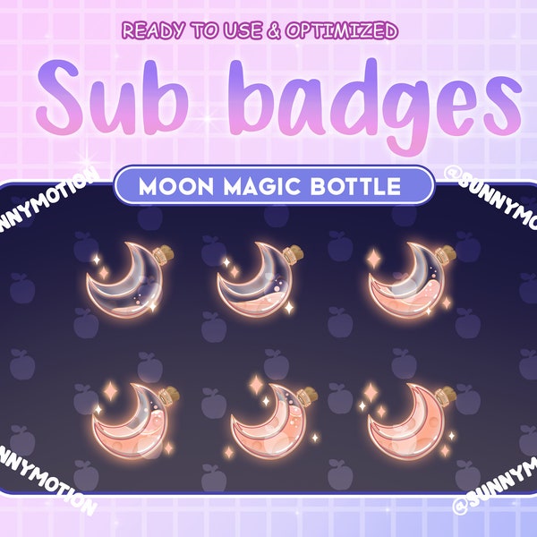 Light Orange Moon Magic Moon Bottle / Twitch sub / Bit Badges / Kawaii / Cute sub badges / Badges For Streamers / Streamer / Magic Moon Star