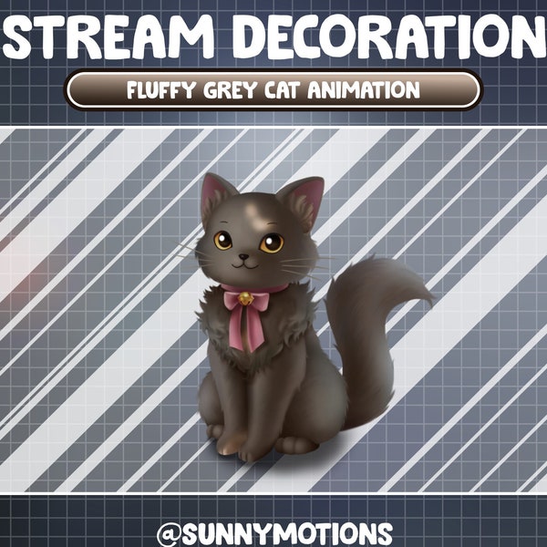Animated Stream Decoration / Lofi Aesthetic Christmas Fluffy Grey Black Cat / Kawaii Twitch Overlay / British Shorthair Tabby Kitty Add-on