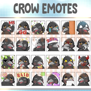 Lindos gestos de discordia de Twitch de cuervos negros Kawaii / Emoji de cuervo / Insignia de subbit de lealtad del suscriptor / Puntos de canal / Paquete de superposición de flujo de aves