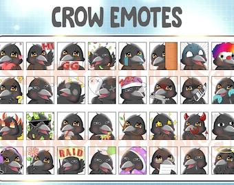 Cute Kawaii Black Crows Twitch Discord Emotes / Raven Emoji / Subscriber Loyalty Sub Bit Badge / Channel Points / Bird Stream Overlay Bundle