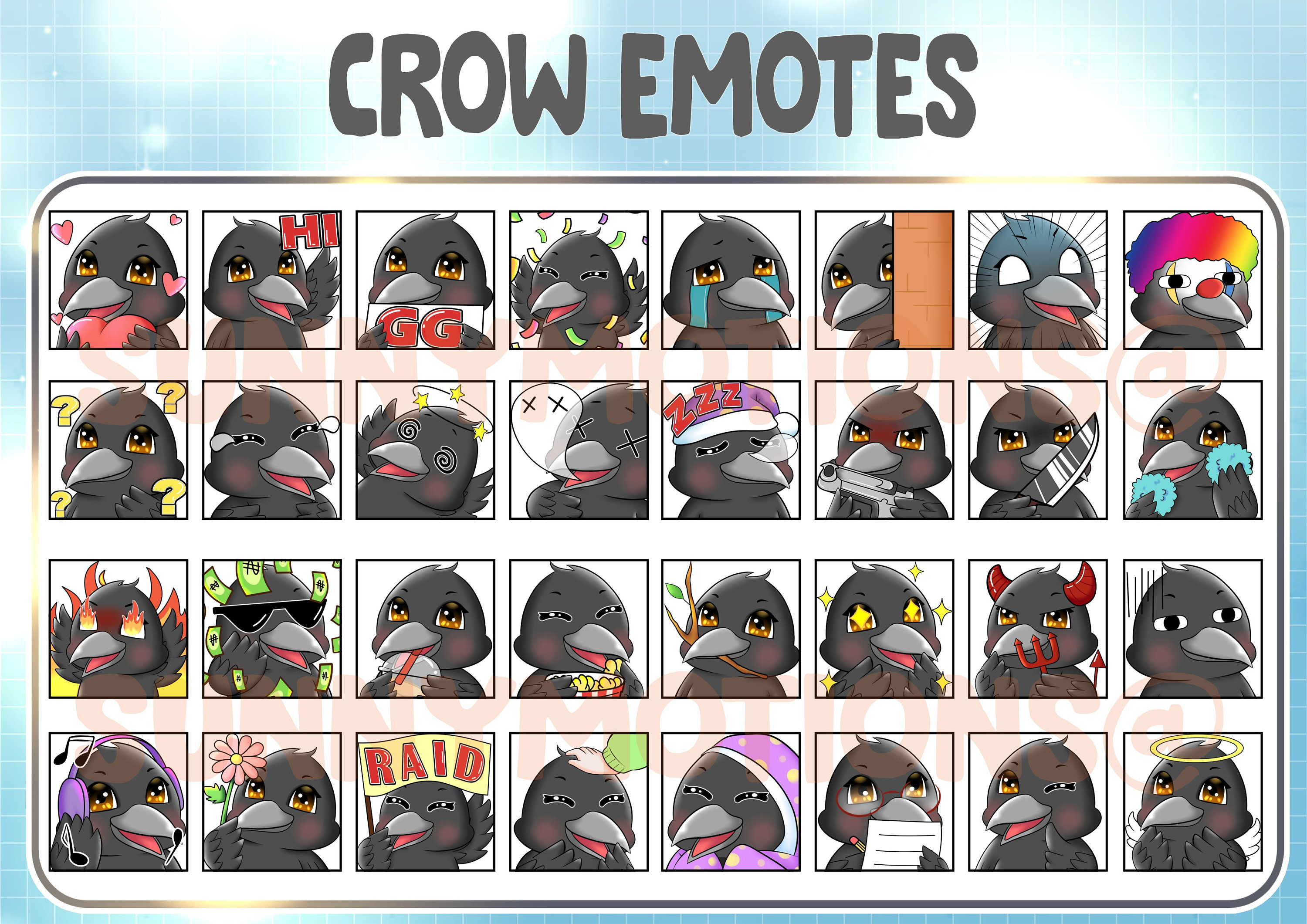Cute Kawaii Black Crows Twitch Discord Emotes / Raven Emoji / Etsy UK