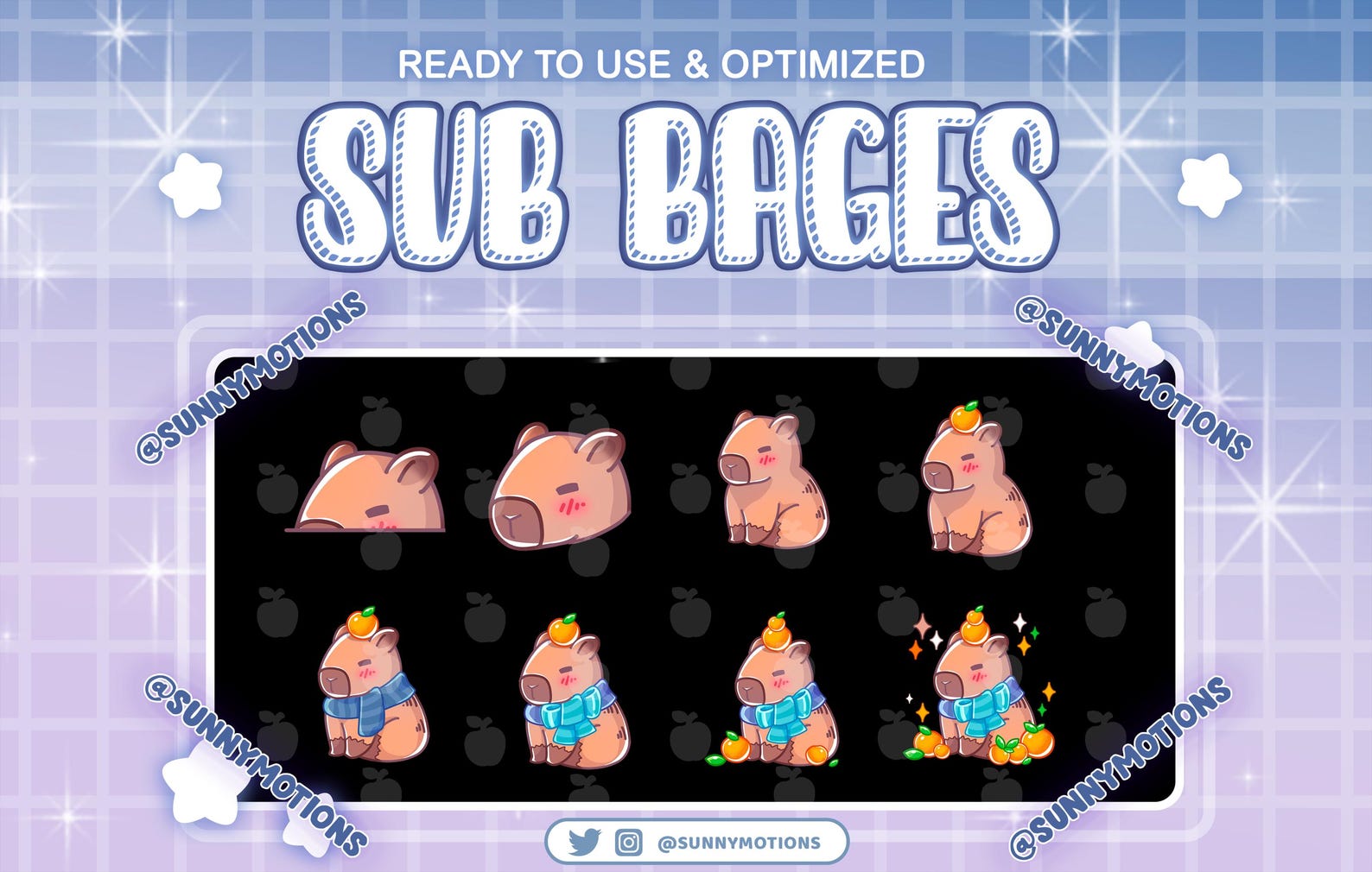 8 Capybara Twitch Sub Bit Badges, Kawaii Giant Cavy Rodent, Zoo Animals ...