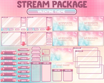 FULL ANIMATED Twitch Stream Package / Cute Valentine's Day / Angel Heart Theme / Cute Aesthetic Autumn / Dreamy Clouds Heart / Stream Setup