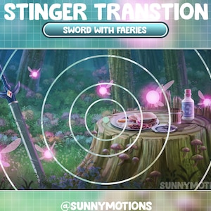 Animated Stream Stinger Transition / Warrior Fantasy Sword Twitch Overlay / Magical Fairy Theme / Pink Faeries / Dust In Forest Night Time image 3