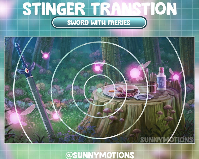 Animated Stream Stinger Transition / Warrior Fantasy Sword Twitch Overlay / Magical Fairy Theme / Pink Faeries / Dust In Forest Night Time image 3