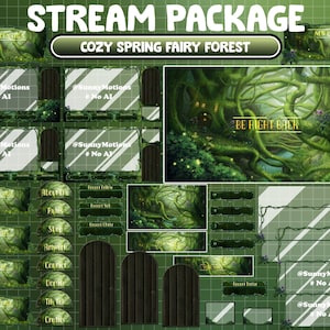 ANIMATED Stream Package: Aesthetic Lo-fi Green Fairy Spring Forest, Cozy House In Deep Woods, Magical Natural, Pandora River Twitch Overlay