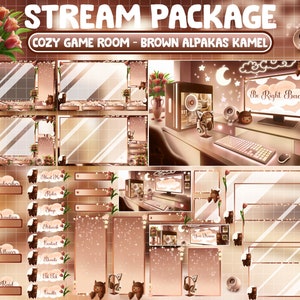ANIMATED Twitch Overlay Stream Package / Lo-fi Aesthetic PC Set UP Game Room / Tulips Flowers House / Brown Alpakas Camel / Llamas / Sheep