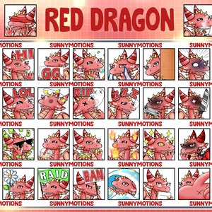36x Cute Chibi Red Dragon Twitch Discord Emotes / Kawai Animal Emoji / Subscriber / Loyalty Sub Bit Badges / Mythical Dragon Twitch Overlay