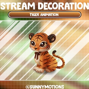 Animated Twitch Stream Decoration Animal Soft Plushy Toy: Kawaii Tiger Lofi Aesthetic Lord Of The Forest Overlay / Largest Cat Vtuber Add-on