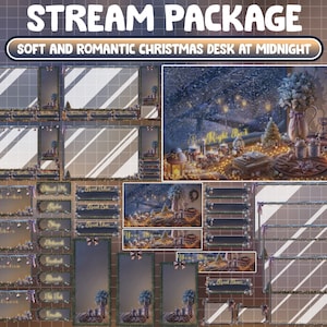 ANIMATED Gemütlicher Winter Schreibtisch Twitch Overlay Stream Paket / Lo-fi Ästhetik Warm Christmas Room House Midnight / Außenfenster ist Schneewald