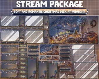 ANIMATED Gemütlicher Winter Schreibtisch Twitch Overlay Stream Paket / Lo-fi Ästhetik Warm Christmas Room House Midnight / Außenfenster ist Schneewald
