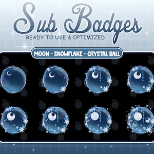 Light Blue Moon Magic Moon Bottle / SnowFlakes Twitch Sub Bit Badges / Kawaii Ice Crystal Ball / Christmas, Winter, Xmas Badges For Streamer