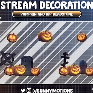 5x Animated Horror Pumpkin Stream Decoration, Rip Headstone Twitch Overlay, Spooky Witchy Halloween Tombstone For Streamers, OBS, Streamlabs