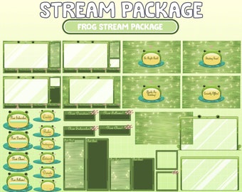 FULL ANIMATED Love Cute Green Froggy In Lotus Lake Stream Package | Sage Green Frog In Lily Lake Twitch Stream Package