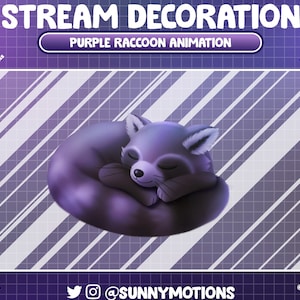 Animated Stream Decoration Real Purple Raccoon Sleeping, Mythology Night Racoon, Mammal Twitch Overlay Spirit Forest Halloween Twitch Add-on