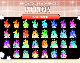 31 Colorful Neon Magical Soul Flame Twitch Number Bit Badges, Sparkles Rainbow Fire Sub, Sci-fi Blaze Complete Tier Sub Donation Streamers
