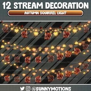 12 Animated Stream Decoration: Aesthetic Autumn Squirrel, Maple Leaf String Light Twitch Overlay, Chestnut Light, Fall Plant Vtuber-Asset