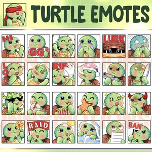 Green Turtle Twitch Discord Mixer Youtube Emotes / Kawai Animal Emoji / Subscriber / Loyalty Sub Bit Badges / Channel Points /Twitch Overlay