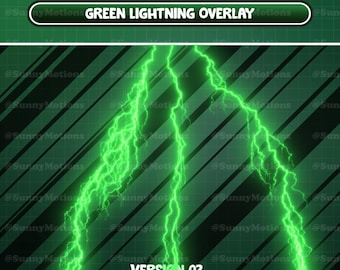 Animated Stream Decoration: Aesthetic Green Lightning Twitch Overlay, Realistic Neon Lighting Strikes Effect Fire Ball Natural Vtuber-Asset