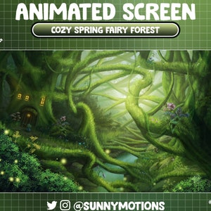 7 Animated Lo-fi Green Fairy Forest Twitch Screen Overlay, Kawaii Spring Pandora Forest, Dreamy Castle Spirit Stream Scene Vtuber Background