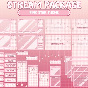 FULL ANIMATED Twitch Stream Overlay Package / Cute Pink Star Windows Theme / Aesthetic Star Magical Girl Screens / Kawaii Relax Cozy Chill