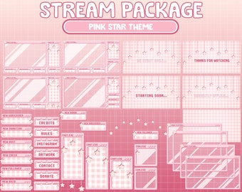 FULL ANIMATED Twitch Stream Overlay Package / Cute Pink Star Windows Theme / Aesthetic Star Magical Girl Screens / Kawaii Relax Cozy Chill