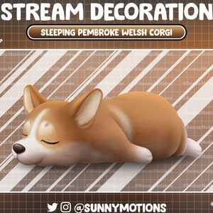 Animated Stream Decoration Soft Animal: Lo-fi Aesthetic Sleeping Orange Brown Tan Pembroke Welsh Corgi, Cute Puppy Add-on Twitch Overlay